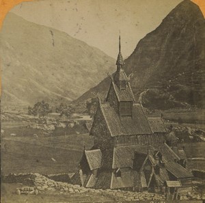 Norway Borgund Stave Kirke church Old Stereoview Photo 1880