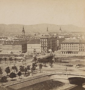 Austria Vienna Panorama Bridge with Statues Old Stereoview Photo Kramer 1880