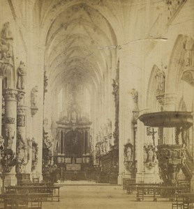 Belgium Antwerp St Paul's Church central Nave Old Stereoview Photo 1880