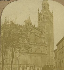 Spain Seville Cathedral Giralda tower Old Stereoview Photo 1860