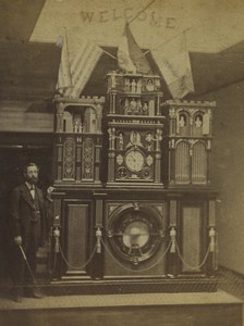 USA Philadelphia Engle Monumental Clock & Maker Old Stereoview Photo 1876