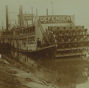 USA Ohio Steamboat Sternwheeler Defender of Pittsburgh Old Stereoview Photo 1880