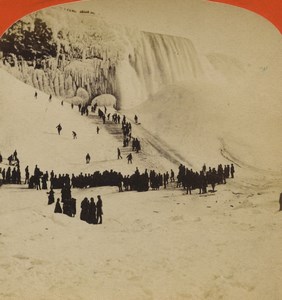 USA Winter Sports at Niagara Falls Coasting Old Stereoview Photo Geo Curtis 1880