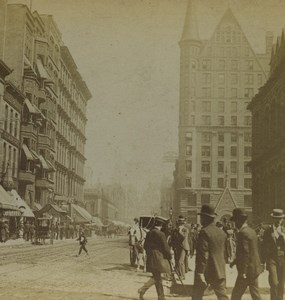 USA Chicago Street Pedestrians Old Stereoview Photo Kilburn 1890