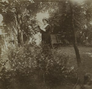 Belgium Antwerp Lady in a Garden Old Stereoview Amateur Photo 1913