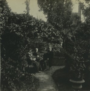Belgium Antwerp? Group in Garden Old Stereoview Amateur Photo 1916
