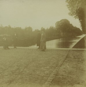 Belgium Antwerp? Group by Canal Old Stereoview Amateur Photo 1910'