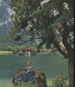 Germany St Bartholomew on Königssee Old Stereoview Chromoplast Bild 1910's