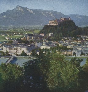 Austria Salzburg & Hohensalzburg Old Stereoview Chromoplast Bild 1910's