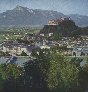 Austria Salzburg & Hohensalzburg Old Stereoview Chromoplast Bild 1910's