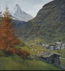 Switzerland Zermatt towards Matterhorn Old Stereoview Chromoplast Bild 1910's