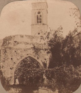 Italy Ravello Tower Maurish ruins near Naples Old Stereo Photo Radiguet 1859