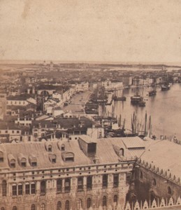 Italy Venice Panorama from St Mark's Basilica Old Stereo Photo 1865