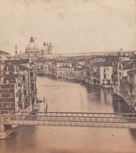 Italy Venice Steel Bridge on Grand Canal Old Stereo Photo 1865