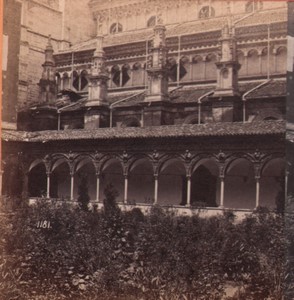 Italy Certosa di Pavia Cloister Old Stereo Photo Noack 1880