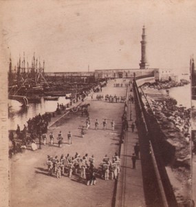 Italy Naples Parade at the port Lighthouse Old Stereo Photo Sommer 1880
