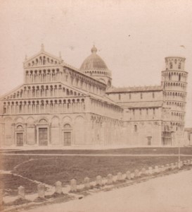Italy Pisa Cathedral Duomo Leaning Tower Old Stereo Photo Brogi 1880