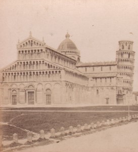 Italy Pisa Cathedral Duomo Leaning Tower Old Stereo Photo Brogi 1880