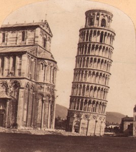 Italy Pisa Cathedral & Leaning Tower Campanile Old Stereo Photo 1860