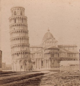 Italy Pisa Cathedral & Leaning Tower Campanile Old Stereo Photo Brogi 1870