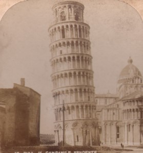 Italy Leaning tower of Pisa Old Stereo Photo Magrini 1880