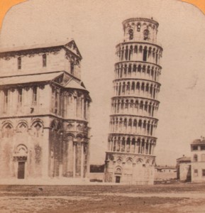 Italy Leaning tower of Pisa Old Stereo Photo Gaudin 1870