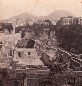 Italy Herculanum panorama Old Stereo Photo 1870