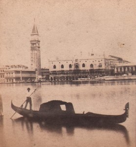 Italy Venice Canal Grande Gondola Old Stereo Photo 1870