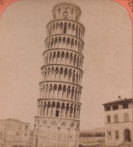 Italy Leaning tower of Pisa Old Andrieu Stereo Photo 1880
