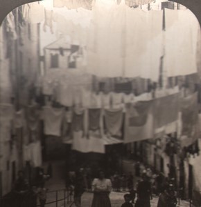 Italy Genova animated street Public Wash Old Stereo Photo White 1900
