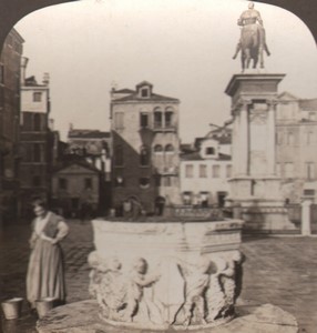 Italy Venice Colleoni monument Venetian Well Old Stereo Photo White 1900