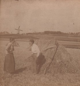 Belgium Chiny Izel l'Angelus Farm Life Windmill Old Stereoview Photo 1880