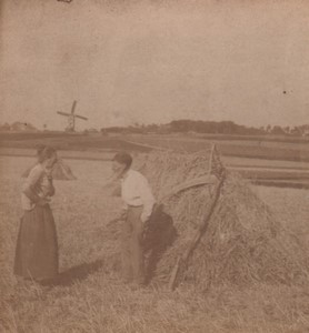 Belgium Chiny Izel l'Angelus Farm Life Windmill Old Stereoview Photo 1880