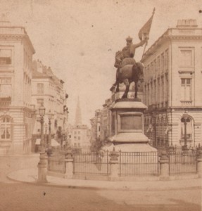 Belgium Brussels Godefroid de Bouillon Statue Old Stereoview Photo Brand 1880