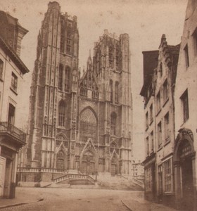 Belgium Brussels St Gudule Church Old Stereoview Photo Queval 1870