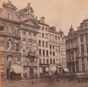 Belgium Brussels Grand Place Merchant Houses Old Stereoview Photo 1870
