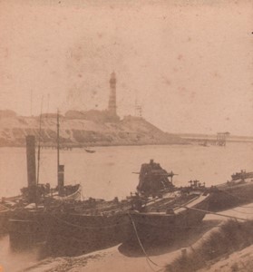 Belgium Ostend Lighthouse Boats Old Stereoview Photo 1880