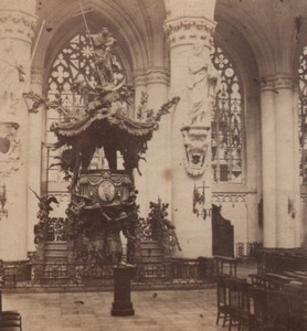 Belgium Brussels Saint Gudula Church Pulpit Old Stereoview Photo Queval 1870