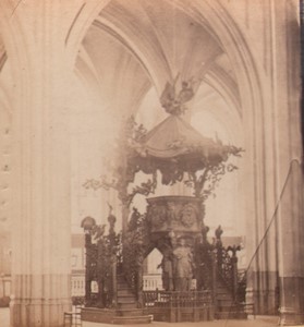 Belgium Antwerp Notre Dame Church Pulpit Old Stereoview Photo 1880