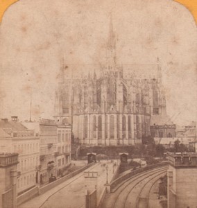 Germany Koln Cathedral & Railway Old Stereoview Photo Jouvin 1870