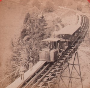 Switzerland Alps Righi Funicular railway Old Stereo Photo Charnaux 1880 #2