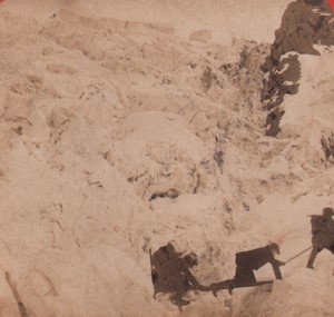 Switzerland Alps Glacier crossing a crevasse Old Stereo Photo Charnaux 1880