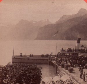 Switzerland Alps Uri Rothstock Steamer Old Stereo Photo Charnaux 1880