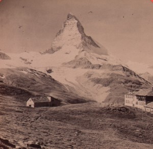 Switzerland Alps mount Cervin Riffel Hotel Old Stereo Photo Charnaux 1880
