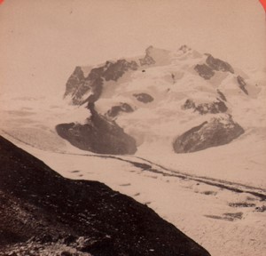Switzerland Alps Monte Rosa from the Gorner Old Stereo Photo Charnaux 1880