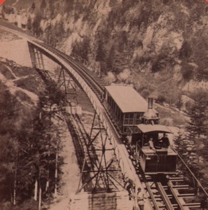 Switzerland Alps Righi Funicular railway Old Stereo Photo Charnaux 1880 #3