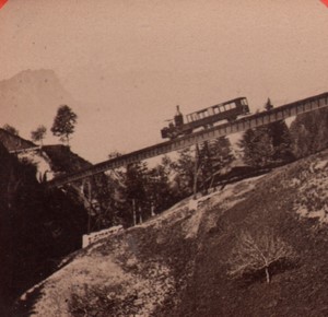 Switzerland Alps Righi Funicular railway Old Stereo Photo Charnaux 1880 #1