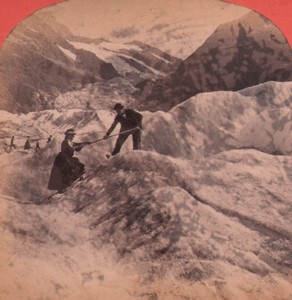 Switzerland Alps Schreckhorn glacier Old Stereo Photo Lamy 1880