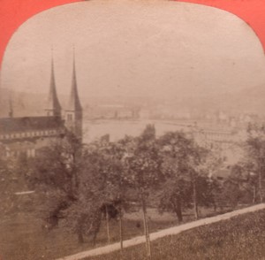 Switzerland Alps Lucerne panorama Old Stereo Photo Garcin 1880