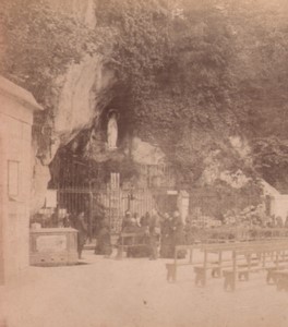 France Lourdes Grotto of Massabielle Old Stereo Photo 1880